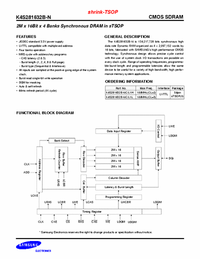 Samsung K4S281632B-N Datasheets 2M x 16Bit x 4 Banks Synchronus DRAM in sTSOP - pag. 8